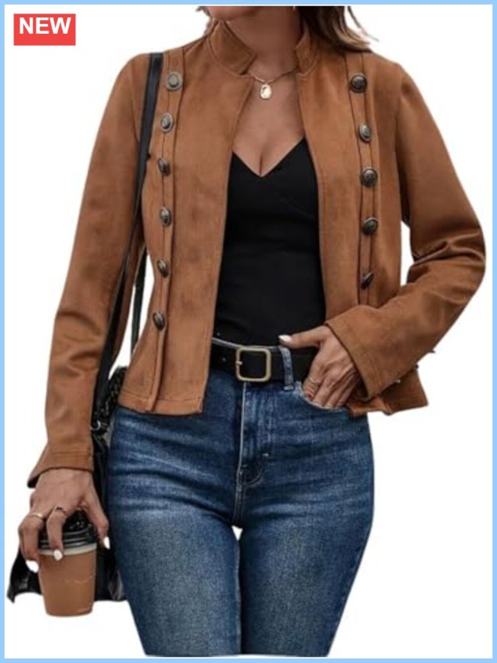 Women's Faux Suede Leather Jacket Casual Long Sleeve Blazer Coat